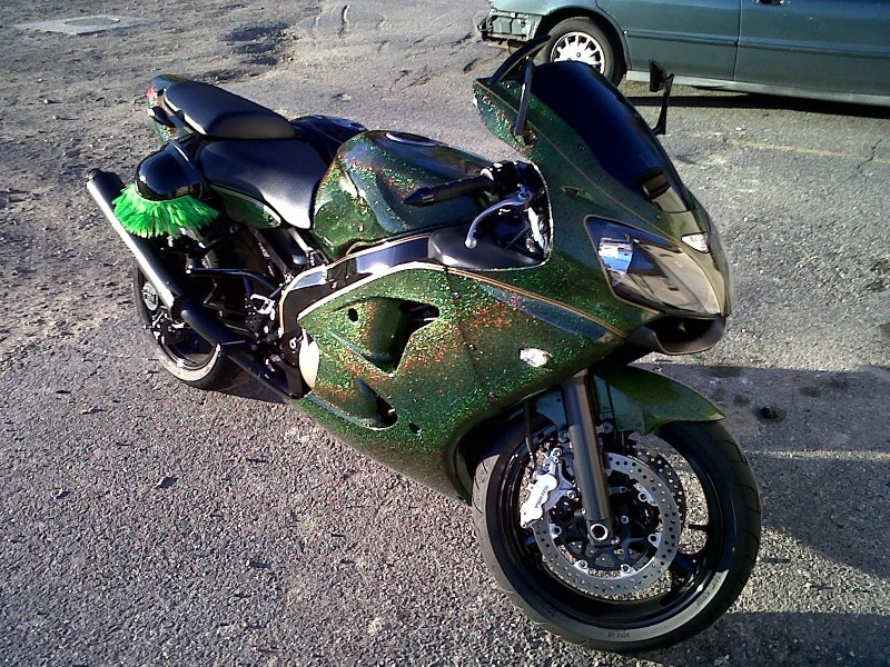 Green Holographic on a super bike.