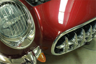 Mauve Rose red Candy Pearls on Corvette Hood.