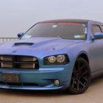 Chameleon Dodge Charger with matte finish Blue to Purple Chameleon paint pigment on it.