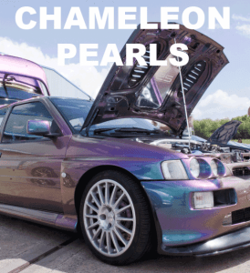 Chameleon Pearls in every multi-color option here. Works in paint, powder coat, even nail polish and shoe polish.