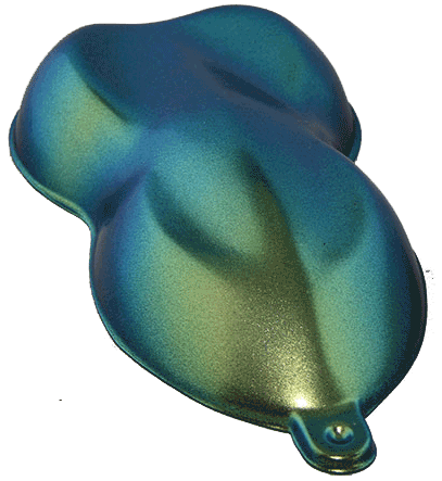 This is our Gold Green Blue Chameleon Pearls sprayed on a speed shape.