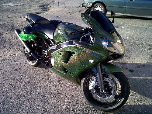 Green Holographic on a Metal Flake Super-bike.