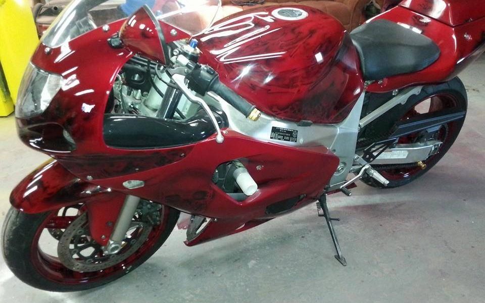 Candy Red GSXR painted using several PWP products.