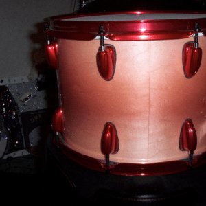 Rose Red Candy pearls on Drum Set by DMR Drums.