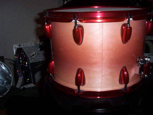 Rose Red Candy pearls on Drum Set by DMR Drums.