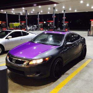 Purple Candy Metallic Paint Pigments on car hood.