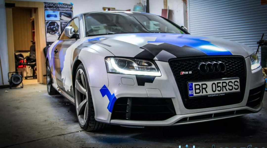 Audi Dipped in Hydro Transfer using Blue Ghost, Violet Ghost, Electric Blue, Black gunmetal. All this using Plasti Dip Pearls from Paint with Pearl.