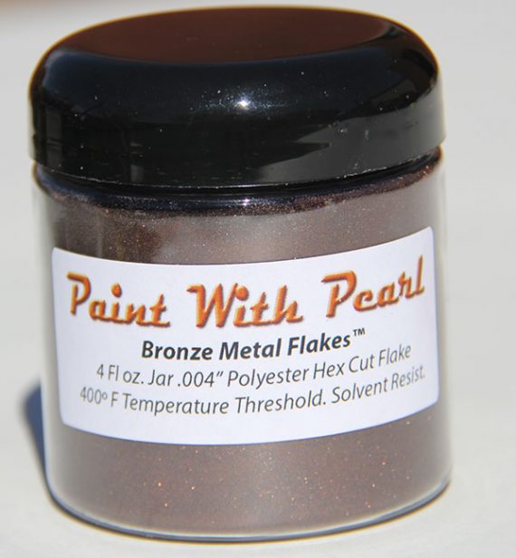 Bronze Metal Flake in 4fl oz jar. That is one measuring cup of Bronze metal flake.