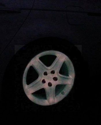 Glow in the Dark Wheel painted with our Pink to Orange Glow in the Dark custom paint Pigment.