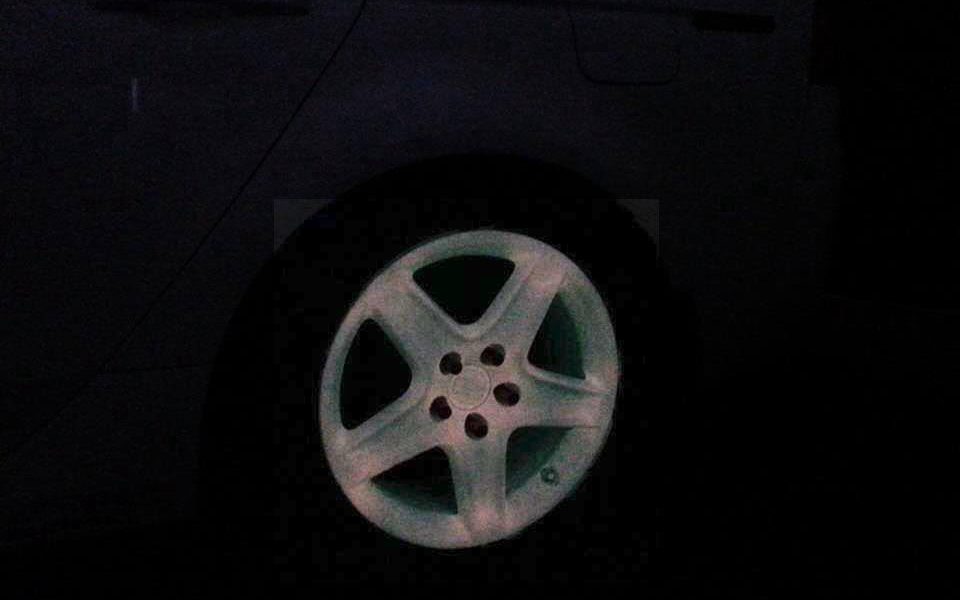 Glow in the Dark Wheel painted with our Pink to Orange Glow in the Dark custom paint Pigment.