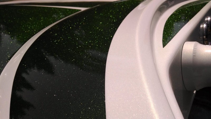 moss green metal flake on jet boat